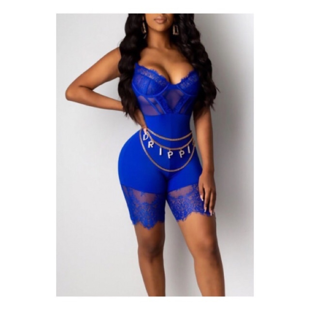Blue Lace Top Romper
